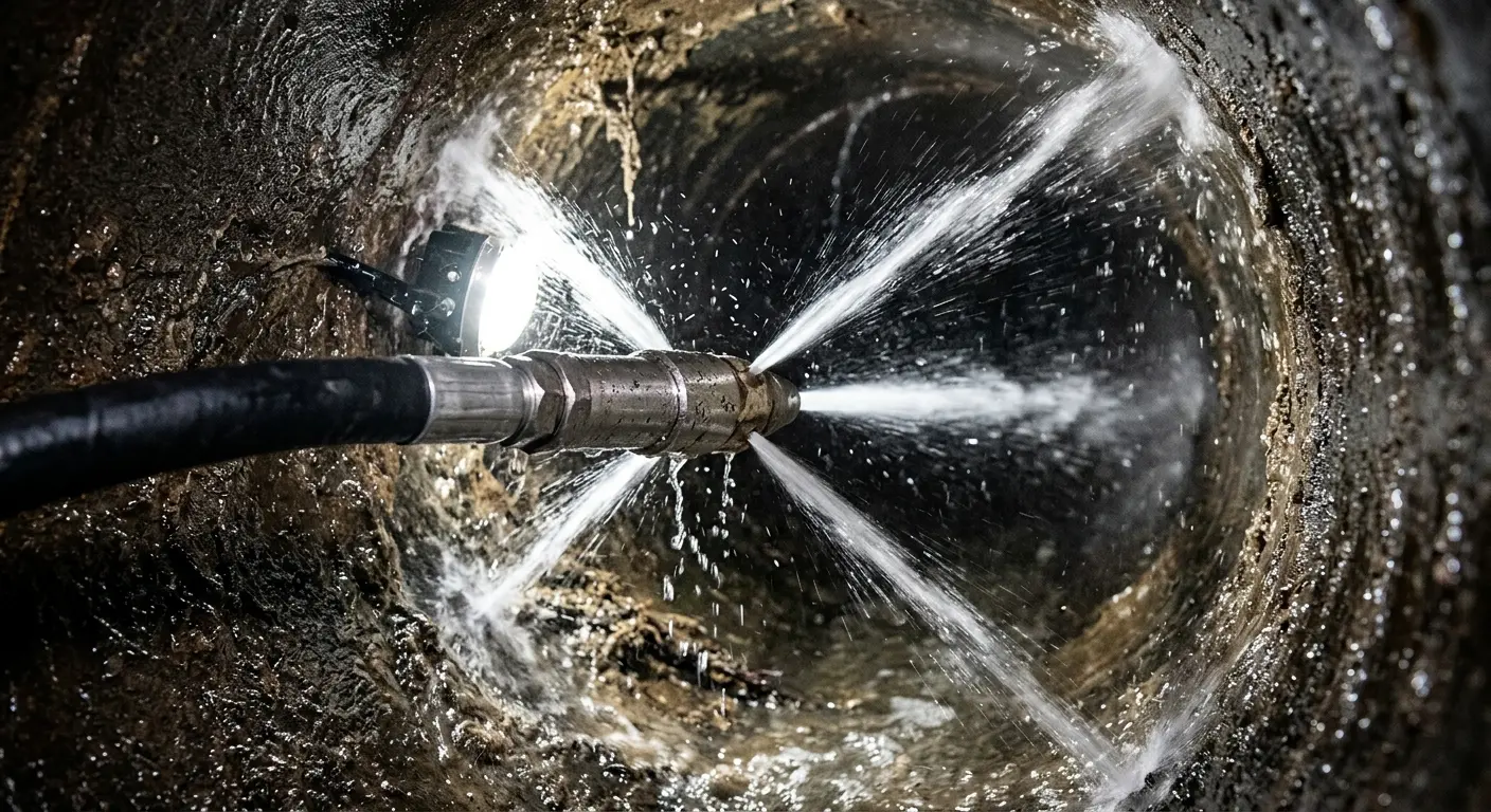 High-pressure hydro jetting nozzle cleaning sewer pipe for Storm Drain Cleaning in Anchorage